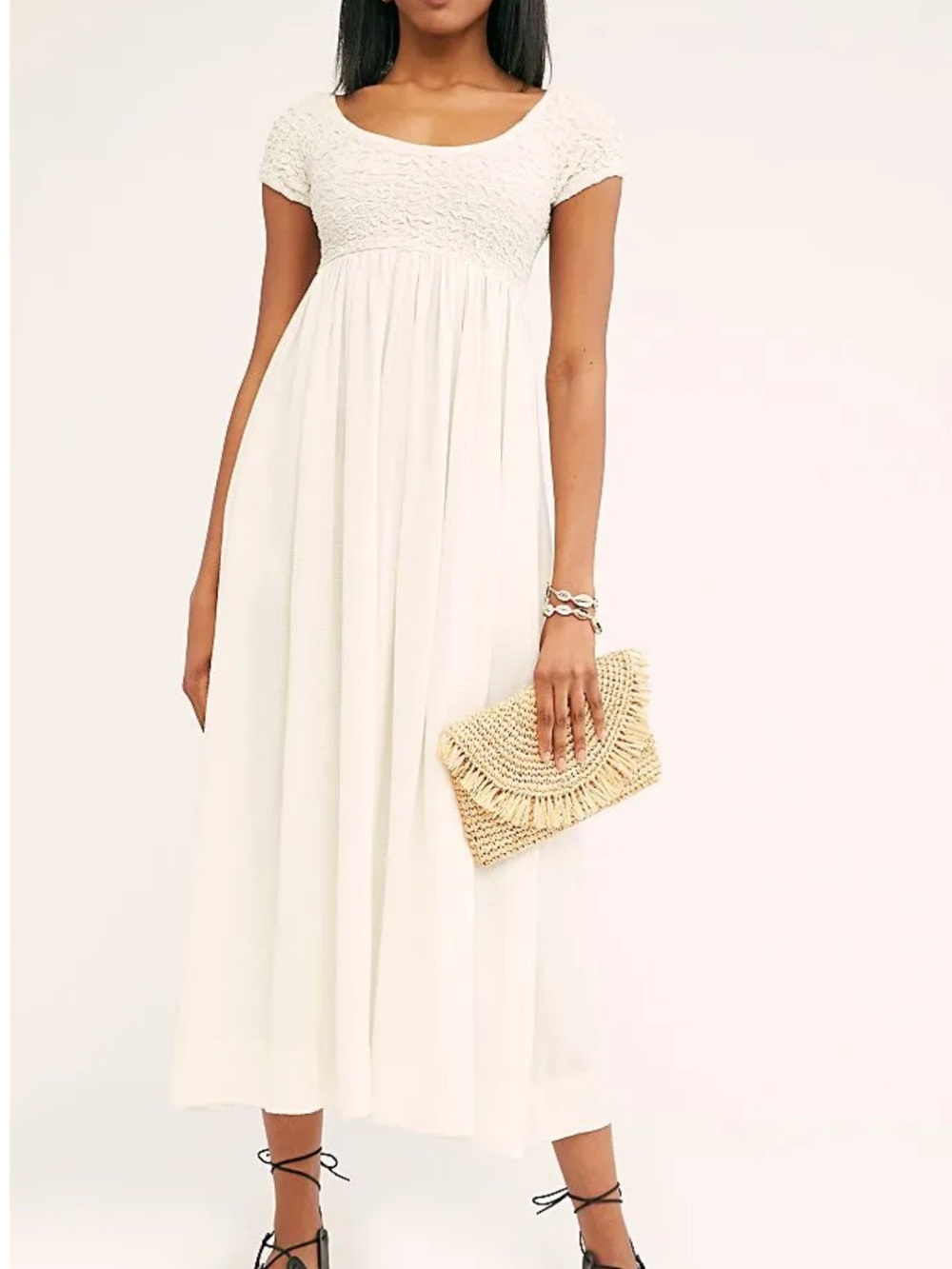 Free People Cream Smocked-Top Midi Dress - Size XS - Picture 1 of 8